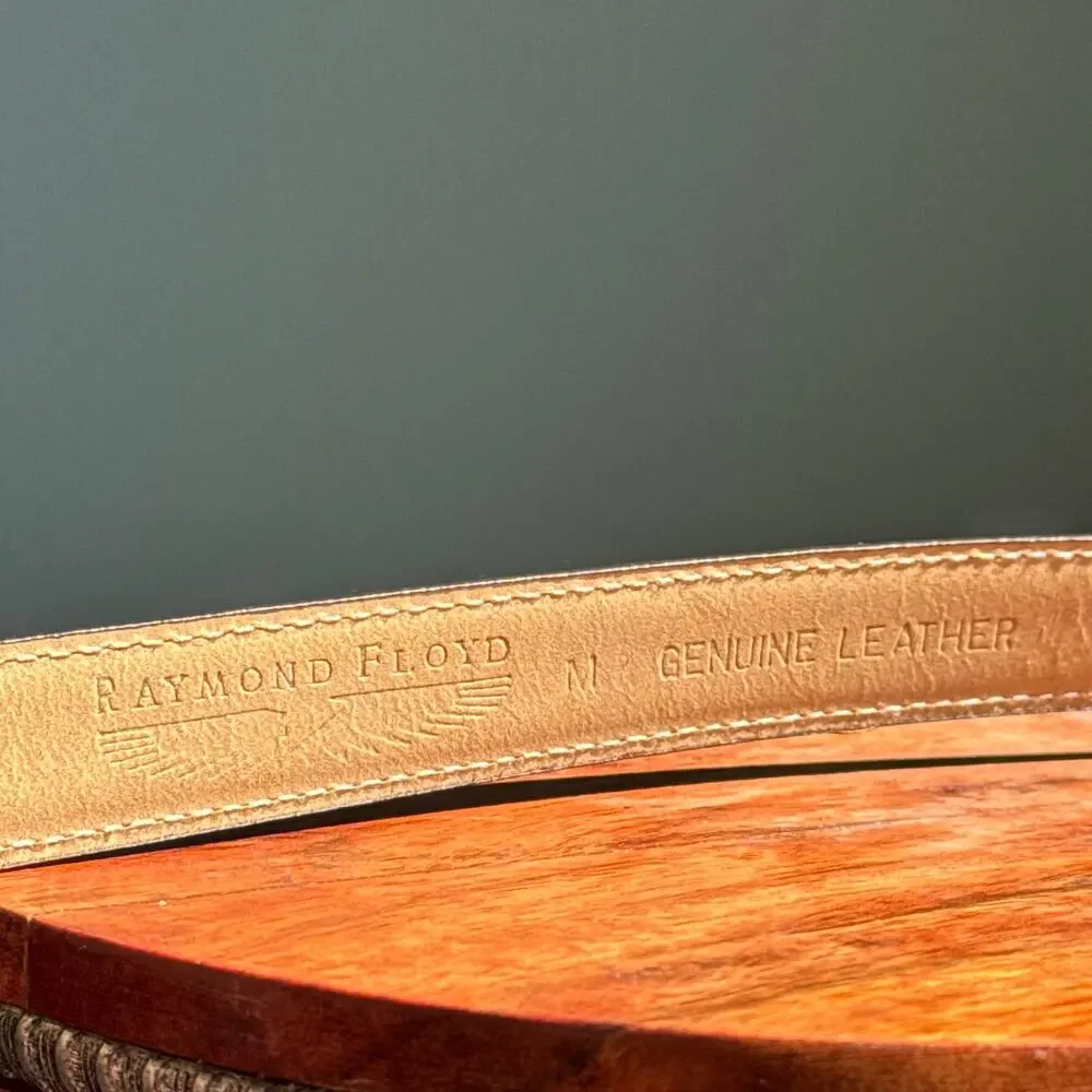 Raymond Floyd Genuine Leather Croc Embossed Belt Brown Gold Buckle Size M 33”
